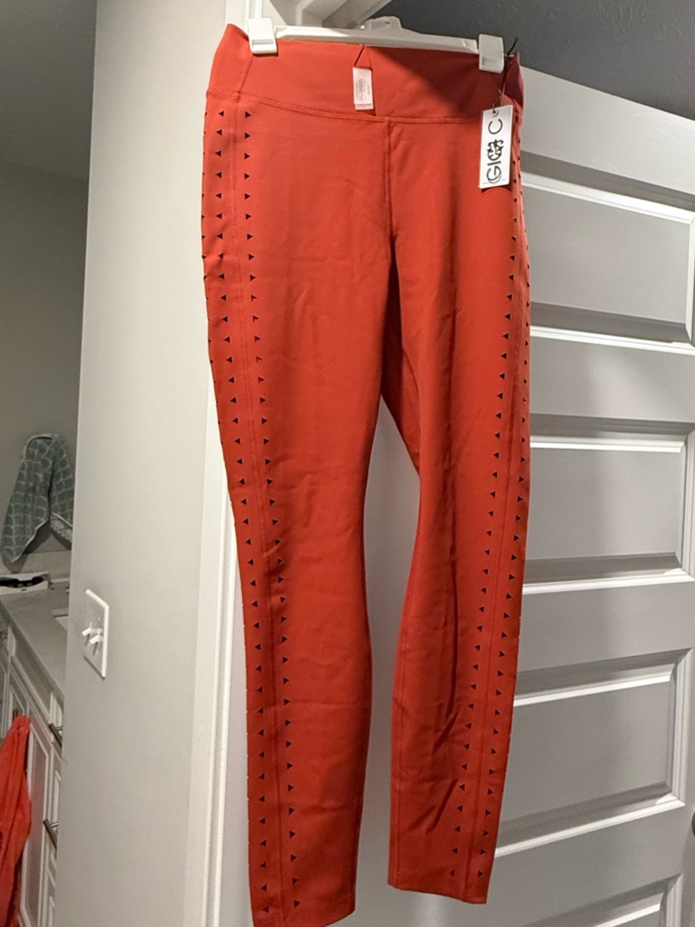 GIGI C Red Leggings with Side Triangle Cutouts